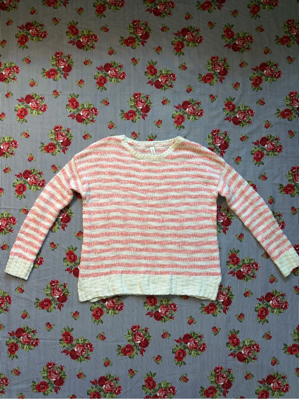 Aeropostale Striped Pink and Cream Women's Knit Sweater